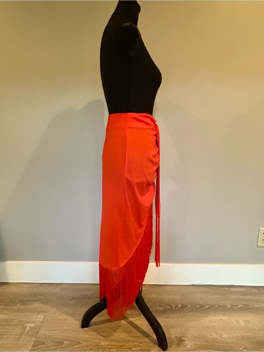 House of Harlow 1960 Orange Ruched Fringe Midi Skirt Sz S Boho Resort Statement - Picture 5 of 14